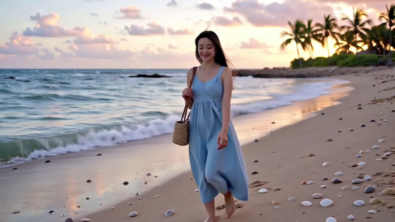 美女散步